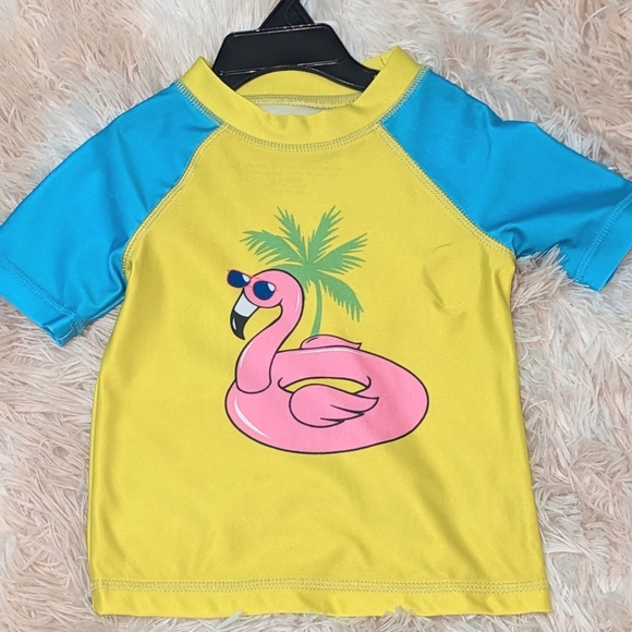 NWT, Bright Colored, Flamingo, Short Sleeve Rash Guard- Little Kids 18/24 Months - Picture 1 of 3